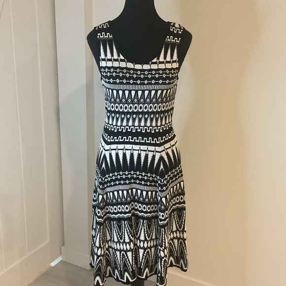 Milly Geometric Print Stretchy Knit Sleeveless  Dress with rose gold  Zipper. - Picture 6 of 10